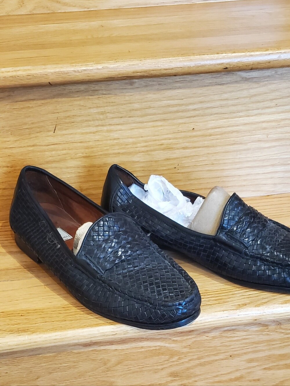 Bruno Magli Black Woven Leather Slip-On Loafers